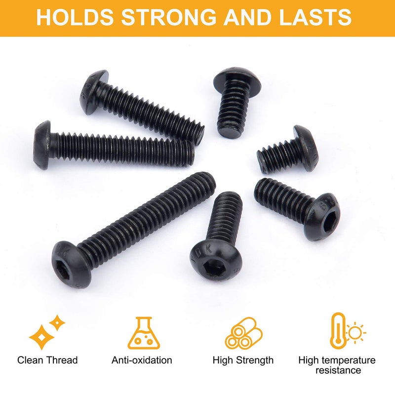 VIGRUE 305Pcs 1/4-20 Bolt and Nut Assortment Kit, 1/4-20 Black Button Head Socket Cap Screw Nuts Washers Kit, Assorted Allen Head Screws, Class 12.9 Alloy Steel - Image 5